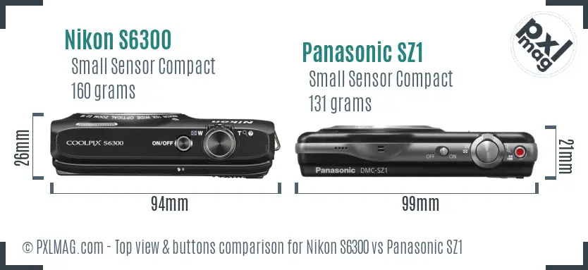 Nikon S6300 vs Panasonic SZ1 top view buttons comparison
