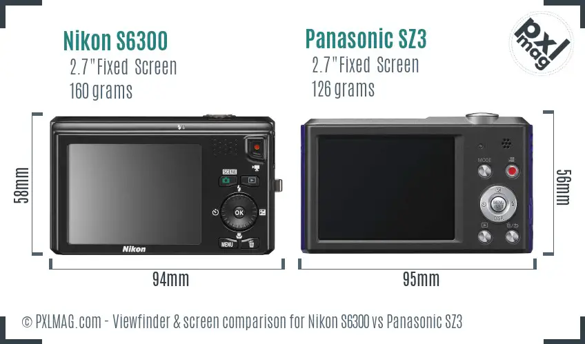 Nikon S6300 vs Panasonic SZ3 Screen and Viewfinder comparison