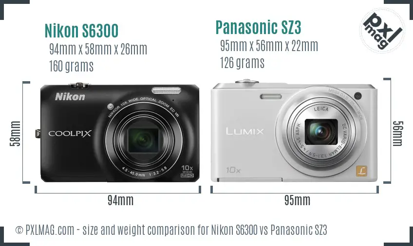 Nikon S6300 vs Panasonic SZ3 size comparison