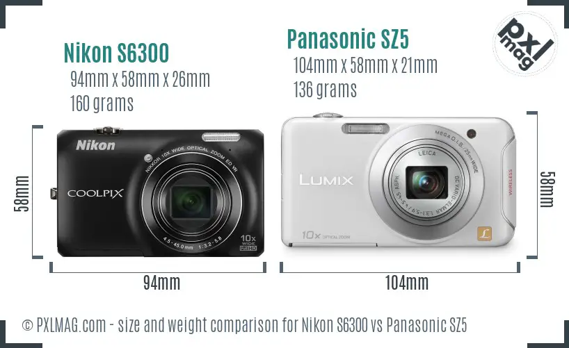Nikon S6300 vs Panasonic SZ5 size comparison Nikon S6300 vs Panasonic SZ5 size comparison