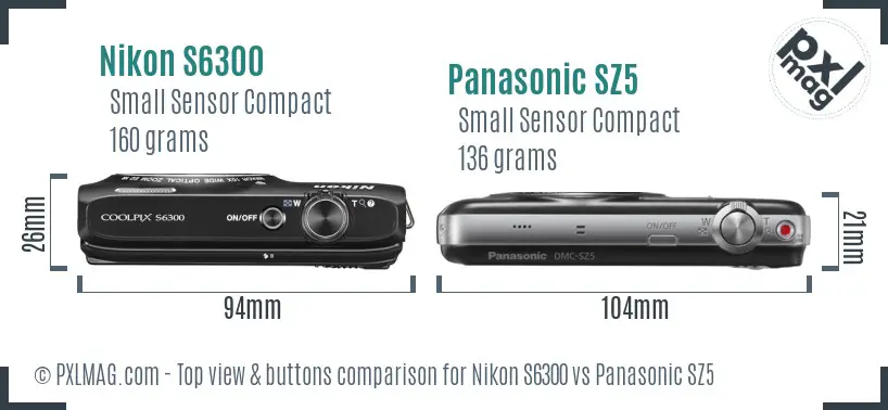 Nikon S6300 vs Panasonic SZ5 top view buttons comparison Nikon S6300 vs Panasonic SZ5 top view buttons comparison