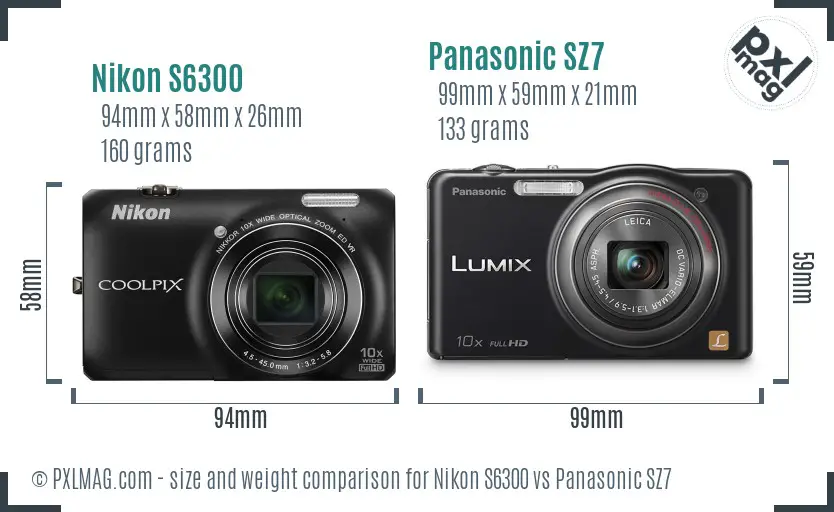 Nikon S6300 vs Panasonic SZ7 size comparison