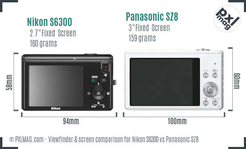 Nikon S6300 vs Panasonic SZ8 Screen and Viewfinder comparison