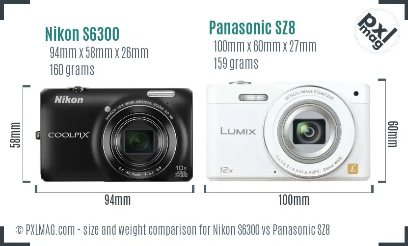 Nikon S6300 vs Panasonic SZ8 size comparison