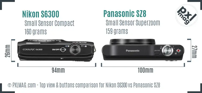 Nikon S6300 vs Panasonic SZ8 top view buttons comparison