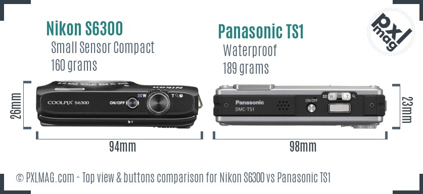 Nikon S6300 vs Panasonic TS1 top view buttons comparison