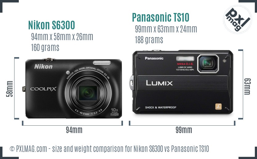 Nikon S6300 vs Panasonic TS10 size comparison