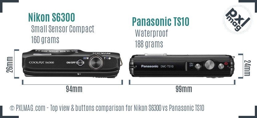 Nikon S6300 vs Panasonic TS10 top view buttons comparison
