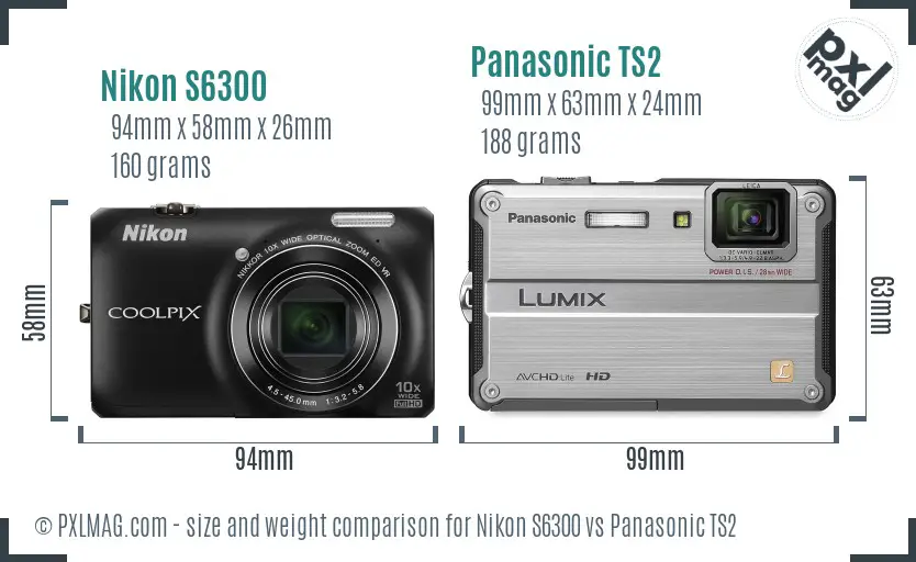 Nikon S6300 vs Panasonic TS2 size comparison