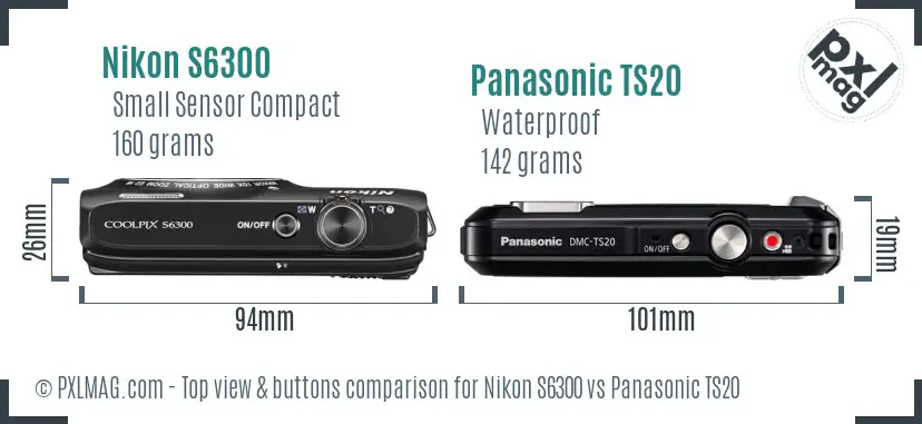 Nikon S6300 vs Panasonic TS20 top view buttons comparison Nikon S6300 vs Panasonic TS20 top view buttons comparison
