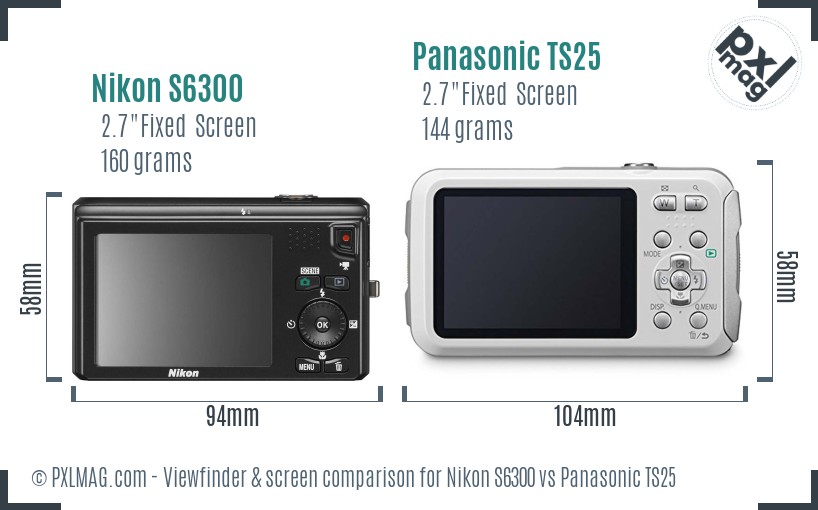 Nikon S6300 vs Panasonic TS25 Screen and Viewfinder comparison