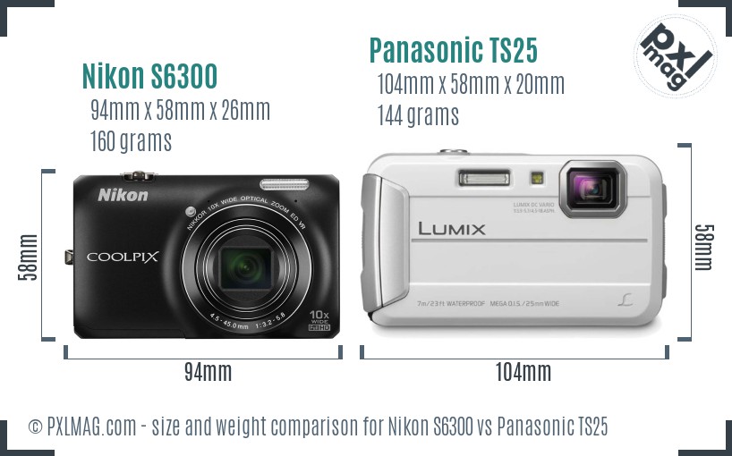 Nikon S6300 vs Panasonic TS25 size comparison