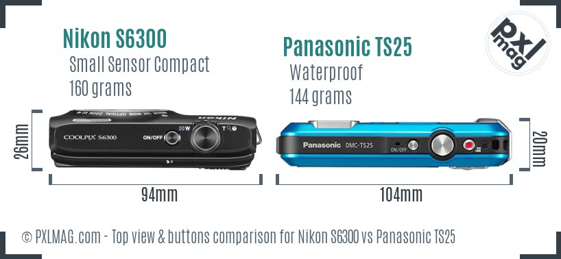 Nikon S6300 vs Panasonic TS25 top view buttons comparison