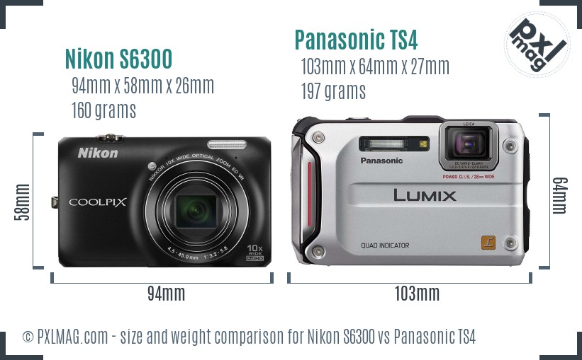 Nikon S6300 vs Panasonic TS4 size comparison