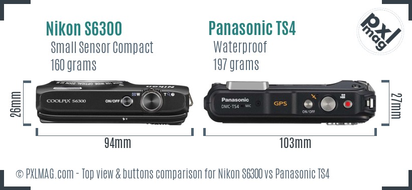 Nikon S6300 vs Panasonic TS4 top view buttons comparison