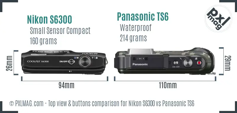 Nikon S6300 vs Panasonic TS6 top view buttons comparison