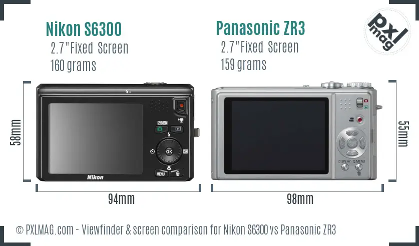 Nikon S6300 vs Panasonic ZR3 Screen and Viewfinder comparison