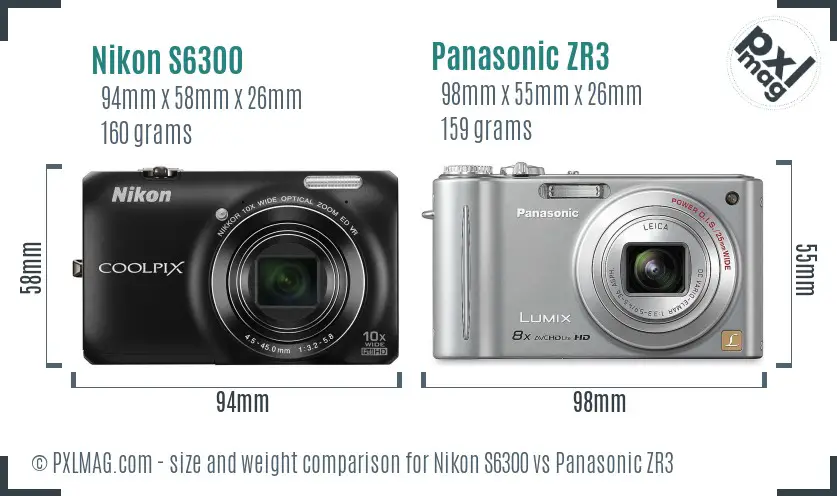 Nikon S6300 vs Panasonic ZR3 size comparison Nikon S6300 vs Panasonic ZR3 size comparison
