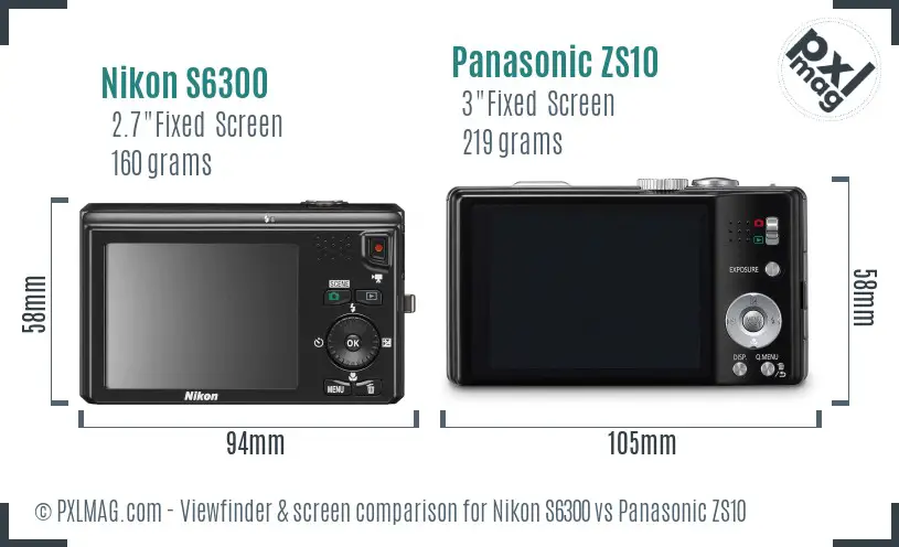 Nikon S6300 vs Panasonic ZS10 Screen and Viewfinder comparison