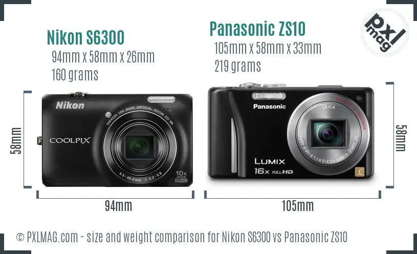 Nikon S6300 vs Panasonic ZS10 size comparison