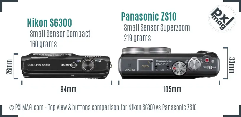 Nikon S6300 vs Panasonic ZS10 top view buttons comparison