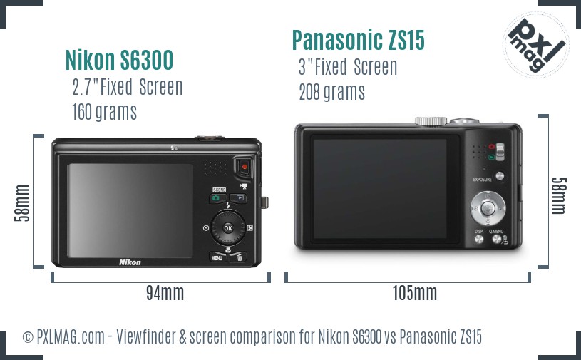 Nikon S6300 vs Panasonic ZS15 Screen and Viewfinder comparison