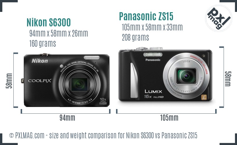 Nikon S6300 vs Panasonic ZS15 size comparison