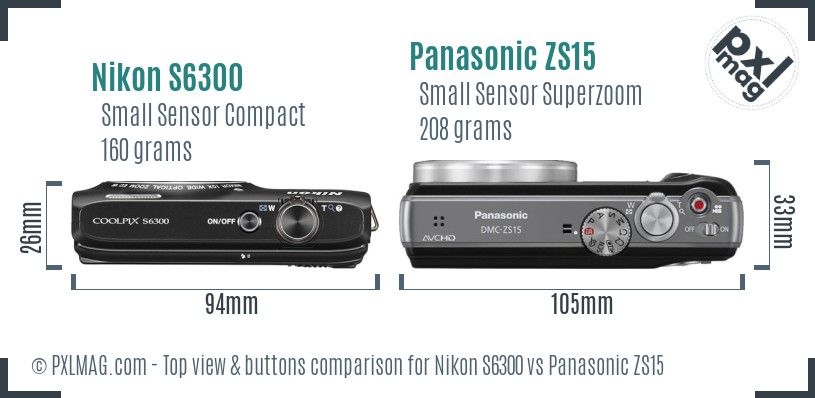 Nikon S6300 vs Panasonic ZS15 top view buttons comparison