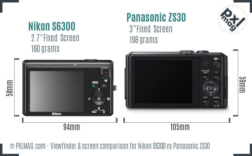 Nikon S6300 vs Panasonic ZS30 Screen and Viewfinder comparison