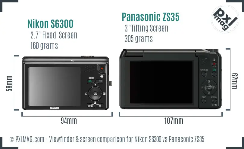 Nikon S6300 vs Panasonic ZS35 Screen and Viewfinder comparison