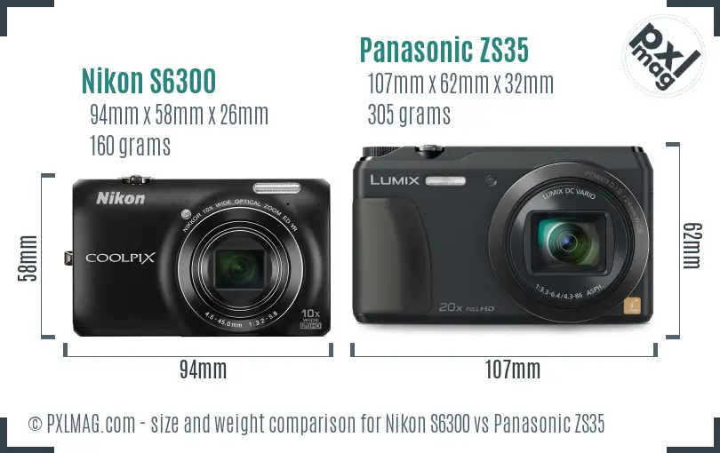 Nikon S6300 vs Panasonic ZS35 size comparison