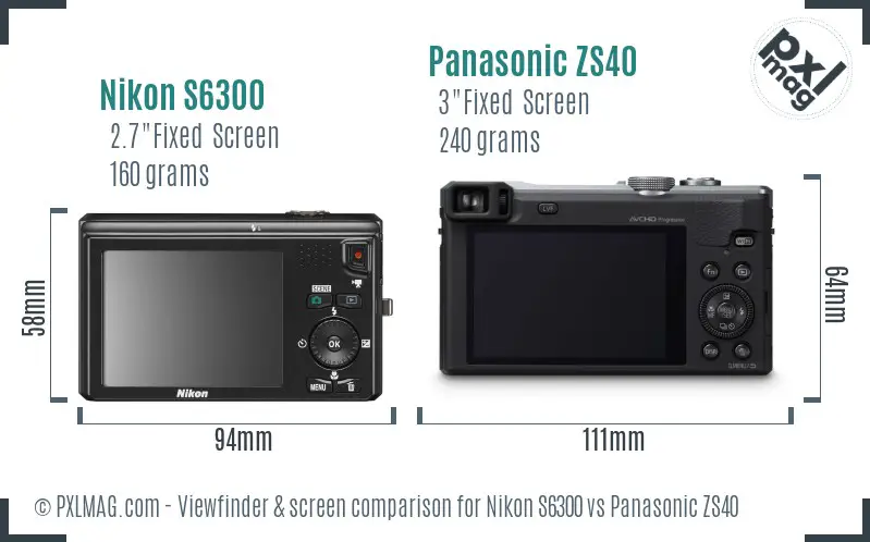 Nikon S6300 vs Panasonic ZS40 Screen and Viewfinder comparison