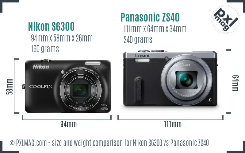 Nikon S6300 vs Panasonic ZS40 size comparison