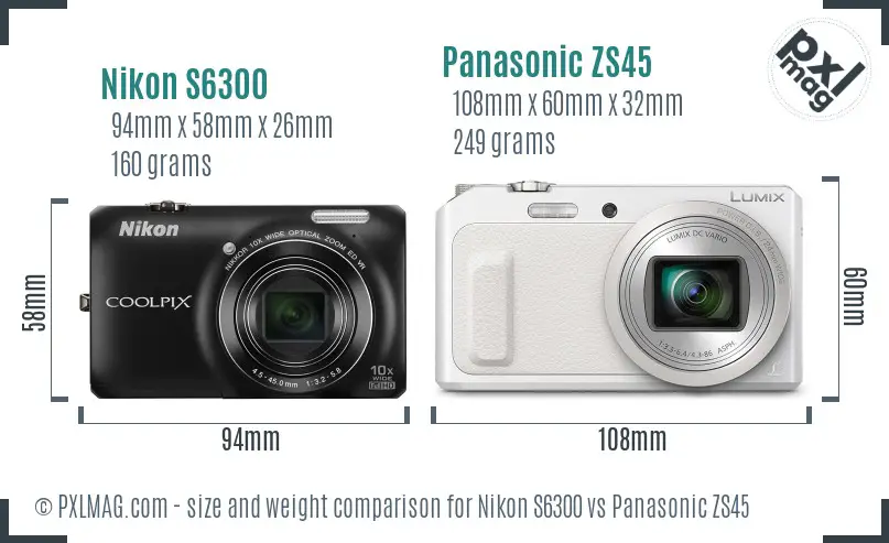 Nikon S6300 vs Panasonic ZS45 size comparison Nikon S6300 vs Panasonic ZS45 size comparison