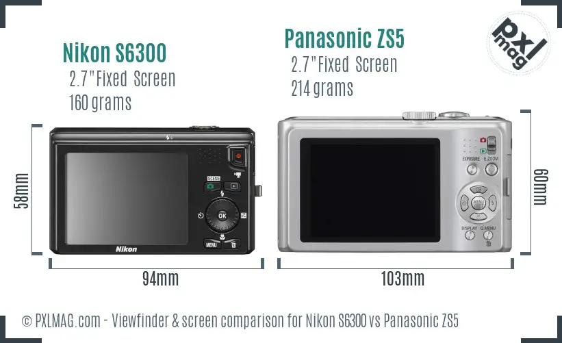 Nikon S6300 vs Panasonic ZS5 Screen and Viewfinder comparison