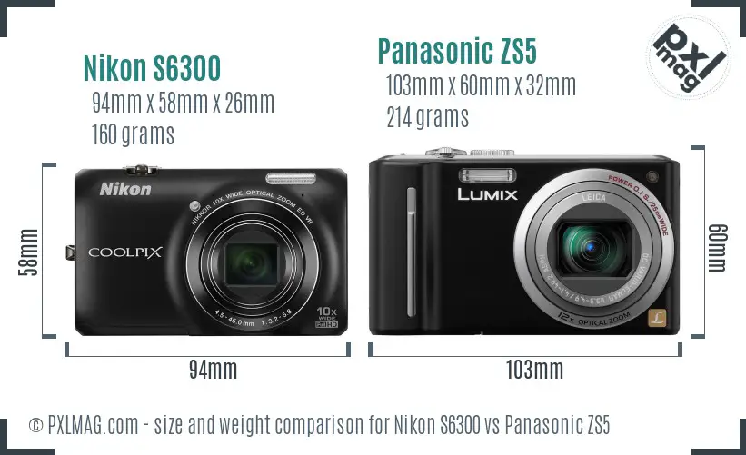 Nikon S6300 vs Panasonic ZS5 size comparison