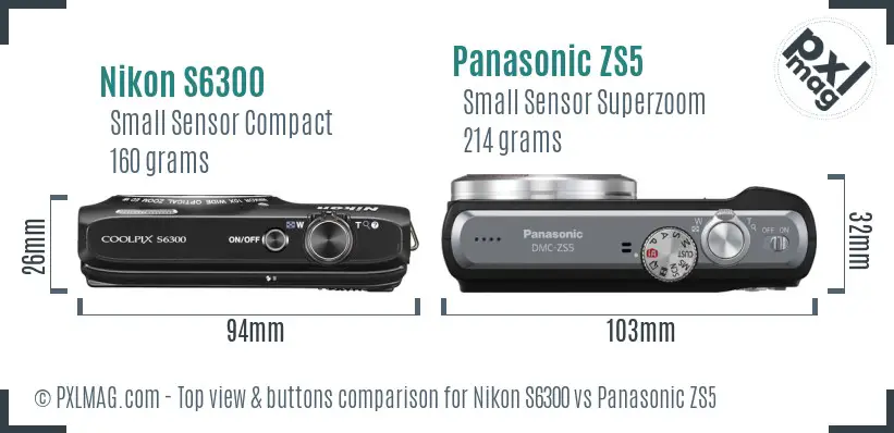 Nikon S6300 vs Panasonic ZS5 top view buttons comparison