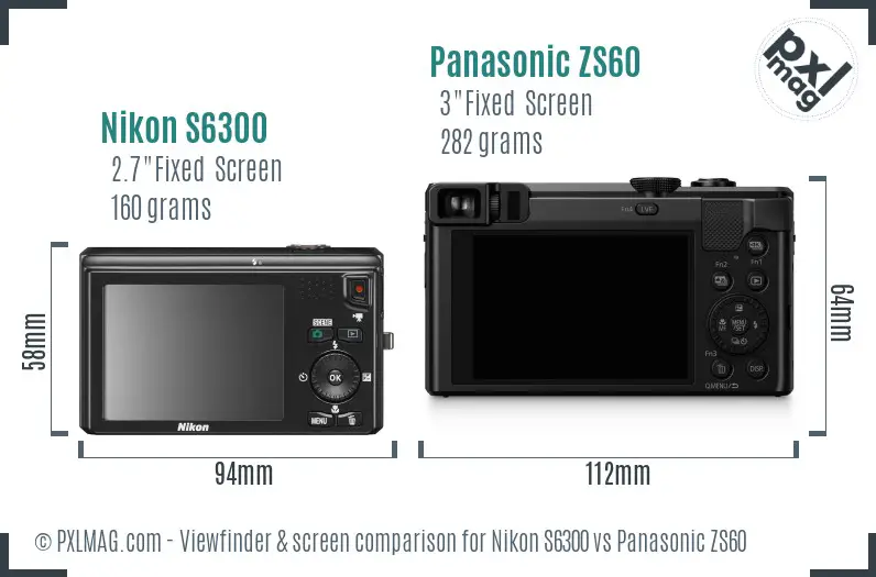Nikon S6300 vs Panasonic ZS60 Screen and Viewfinder comparison