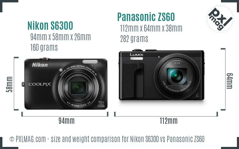 Nikon S6300 vs Panasonic ZS60 size comparison