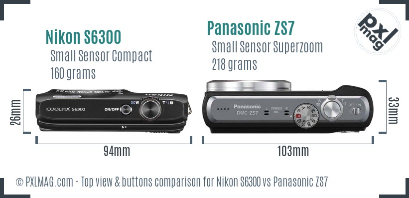 Nikon S6300 vs Panasonic ZS7 top view buttons comparison