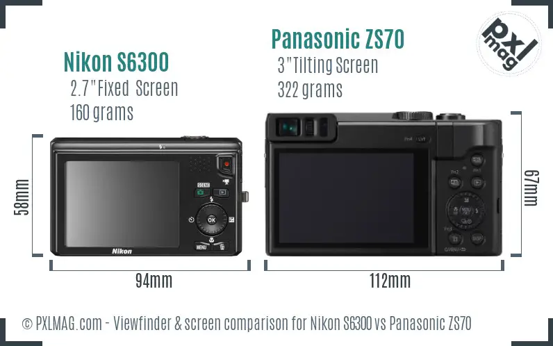 Nikon S6300 vs Panasonic ZS70 Screen and Viewfinder comparison