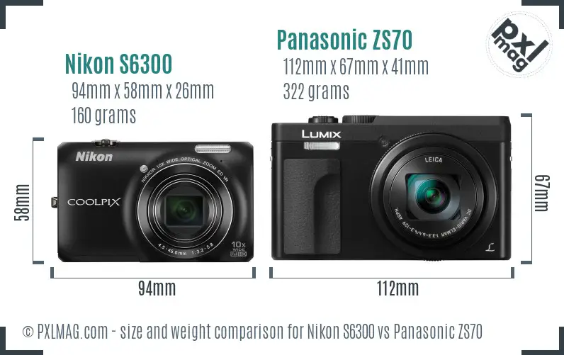 Nikon S6300 vs Panasonic ZS70 size comparison