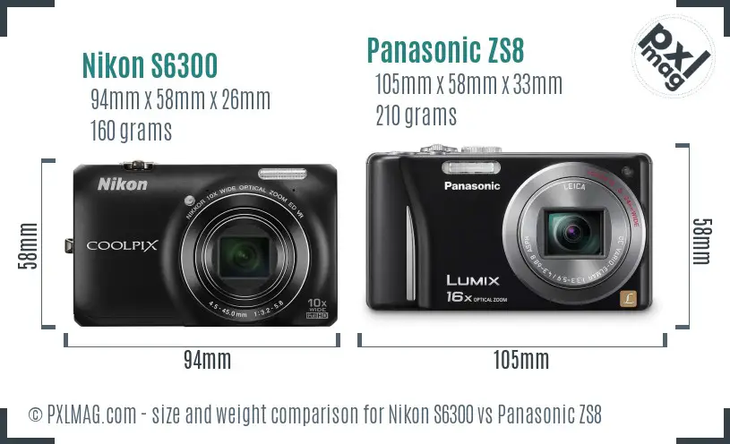 Nikon S6300 vs Panasonic ZS8 size comparison