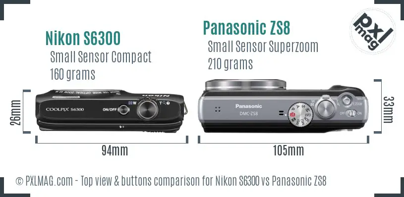 Nikon S6300 vs Panasonic ZS8 top view buttons comparison