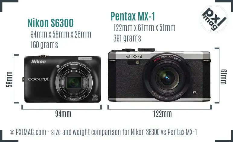 Nikon S6300 vs Pentax MX-1 size comparison