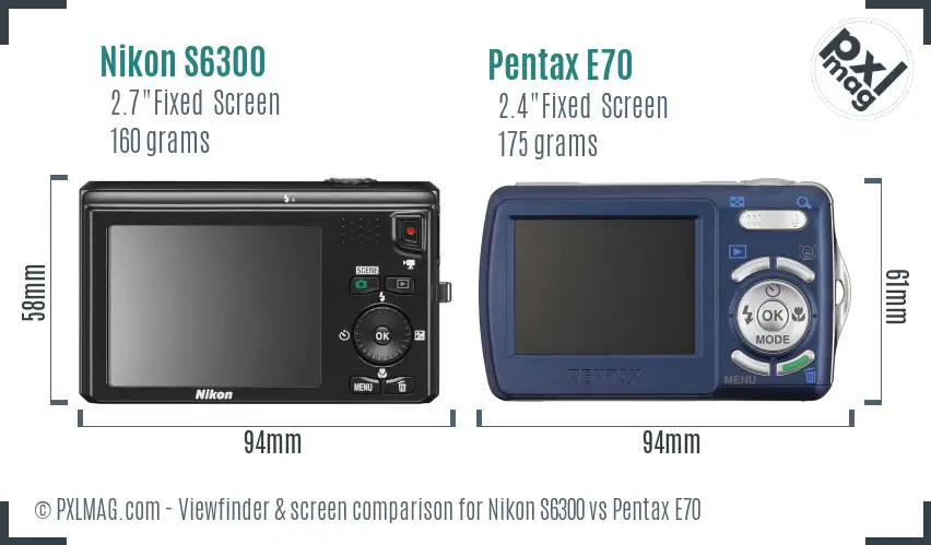 Nikon S6300 vs Pentax E70 Screen and Viewfinder comparison