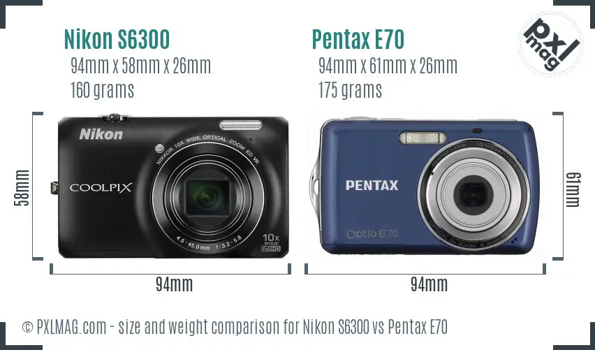 Nikon S6300 vs Pentax E70 size comparison