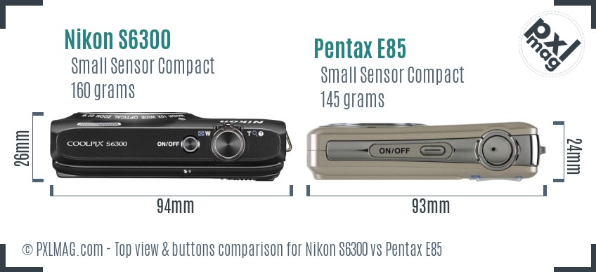 Nikon S6300 vs Pentax E85 top view buttons comparison
