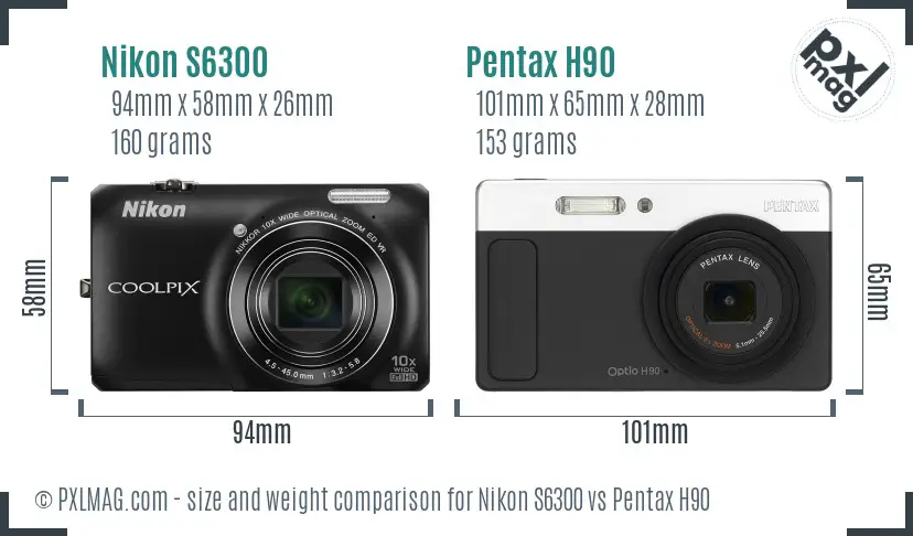 Nikon S6300 vs Pentax H90 size comparison