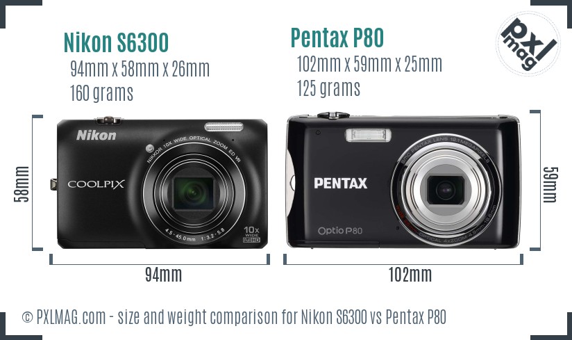Nikon S6300 vs Pentax P80 size comparison